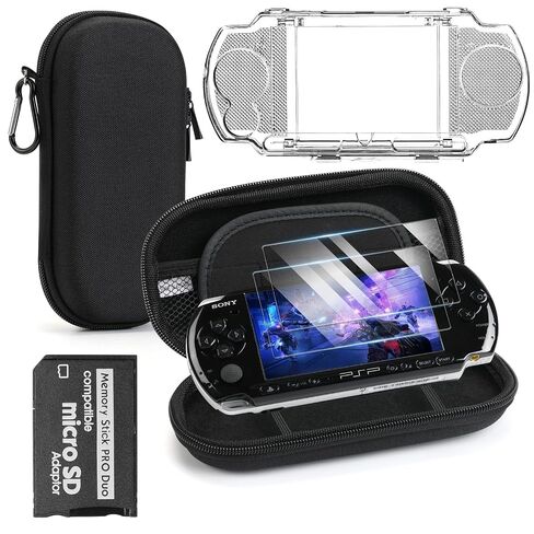 مجموعة ملحقات Jedaful 5 في 1 لجهاز Sony PSP 2000 3000، حقيبة حمل صلبة للسفر من مادة EVA، حافظة صلبة شفافة مضادة للانزلاق، واقيات شاشة HD PET ومحول Micro SD لجهاز Sony PSP in Kuwait