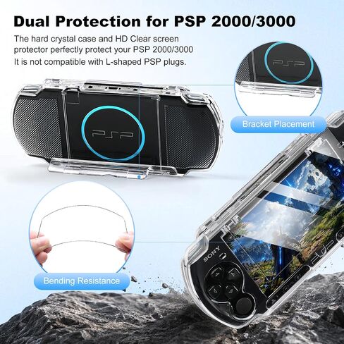 مجموعة ملحقات Jedaful 5 في 1 لجهاز Sony PSP 2000 3000، حقيبة حمل صلبة للسفر من مادة EVA، حافظة صلبة شفافة مضادة للانزلاق، واقيات شاشة HD PET ومحول Micro SD لجهاز Sony PSP in Kuwait