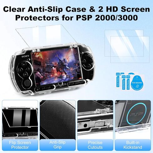 مجموعة ملحقات Jedaful 5 في 1 لجهاز Sony PSP 2000 3000، حقيبة حمل صلبة للسفر من مادة EVA، حافظة صلبة شفافة مضادة للانزلاق، واقيات شاشة HD PET ومحول Micro SD لجهاز Sony PSP in Kuwait