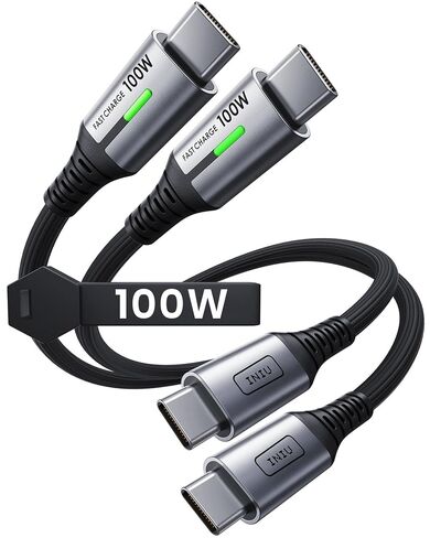 INIU USB C to USB C Cable, (6.6ft, 2-Pack) 100W USB C to C Fast Charging Cord, Braided Type C Charger Cable for iPhone 16 Pro Max 15 Plus Samsung Galaxy S24 S21 S10 Note 10 MacBook iPad Kindle etc. in Saudi Arabia