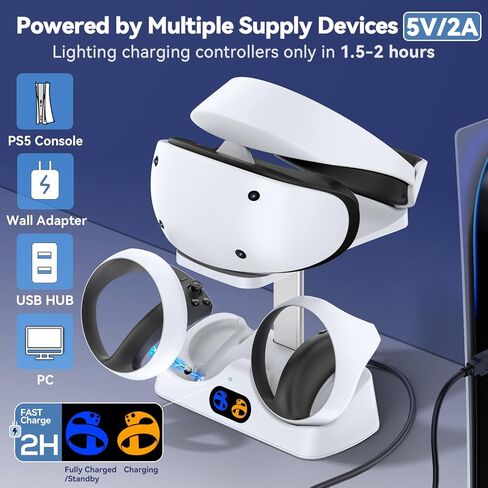 Controller Charging Dock for PS5 VR2, PSVR 2 Charging Station with VR Headset Holder Display Stand, PS VR2 Controller Charger for PSVR2 Accessories with Led Indicator, 2 Magnetic Clasp & Type-C Cable in Saudi Arabia