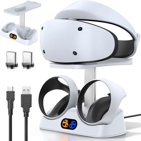 Controller Charging Dock for PS5 VR2, PSVR 2 Charging Station with VR Headset Holder Display Stand, PS VR2 Controller Charger for PSVR2 Accessories with Led Indicator, 2 Magnetic Clasp & Type-C Cable in Saudi Arabia
