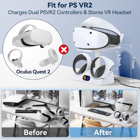 Controller Charging Dock for PS5 VR2, PSVR 2 Charging Station with VR Headset Holder Display Stand, PS VR2 Controller Charger for PSVR2 Accessories with Led Indicator, 2 Magnetic Clasp & Type-C Cable in Saudi Arabia