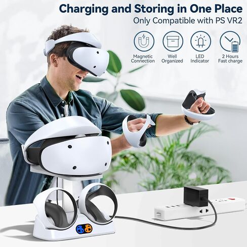 Controller Charging Dock for PS5 VR2, PSVR 2 Charging Station with VR Headset Holder Display Stand, PS VR2 Controller Charger for PSVR2 Accessories with Led Indicator, 2 Magnetic Clasp & Type-C Cable in Saudi Arabia