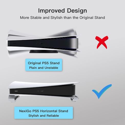حامل أفقي لملحقات NexiGo PS5، [تصميم بسيط]، حامل قاعدة PS5، متوافق مع قرص PlayStation 5 والإصدارات الرقمية، أبيض in Kuwait