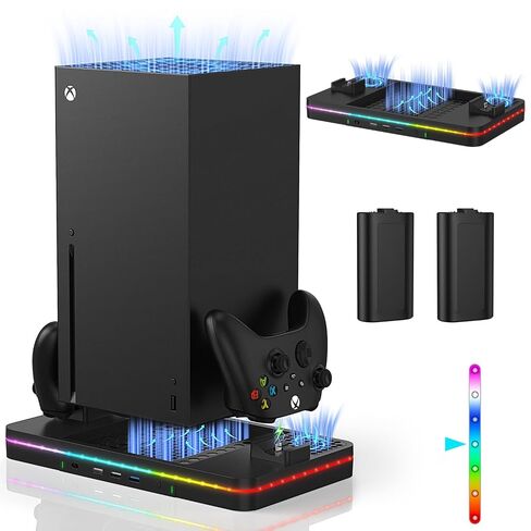 Charging Stand with Cooling Fan, CODOGOY Vertical Stand Compatible with Xbox Series X/S Console&Controller, Dual Controller Charger Station Dock with 3 USB Ports,2*1100 mAh Rechargeable Battery Packs in Saudi Arabia
