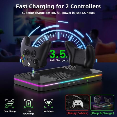 Charging Stand with Cooling Fan, CODOGOY Vertical Stand Compatible with Xbox Series X/S Console&Controller, Dual Controller Charger Station Dock with 3 USB Ports,2*1100 mAh Rechargeable Battery Packs in Saudi Arabia
