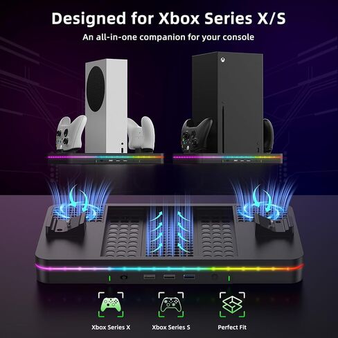 Charging Stand with Cooling Fan, CODOGOY Vertical Stand Compatible with Xbox Series X/S Console&Controller, Dual Controller Charger Station Dock with 3 USB Ports,2*1100 mAh Rechargeable Battery Packs in Saudi Arabia