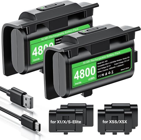 Rechargeable Controller Battery Pack for Xbox, 2x4800mWh Xbox Battery Pack | Battery Pack for Xbox Series S|X/Xbox One S|X/One Elite, Upgraded Charging for Xbox Accessories with 4 Cover, Type-C Cable in Saudi Arabia