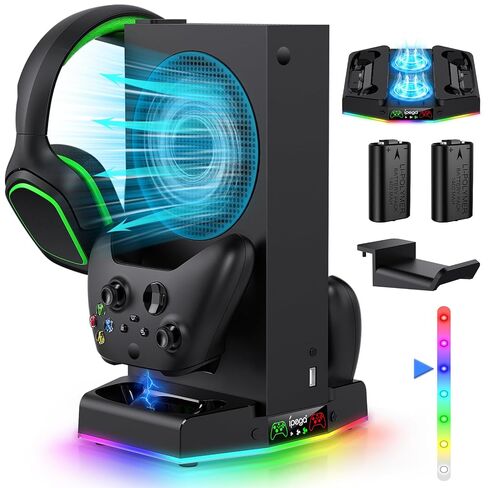 Cooling Stand & Charge Station for Xbox Series S with RGB Light Strip,White | Dual Controller Charger & Cooler Fan for XSS Console Accessories with 2*1400mAH Rechargeable Battery Pack,1*Headphone Hook in Saudi Arabia