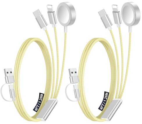 2Pack Travel Essentials for Apple Watch Charger,3-in-2 Multi Charging Cable | Cruise Vacation Camping Essentials for iPhone Charger,Type C/Lightning for iWatch,iPhone 17-12,Xbox Series X&S-4FT Gray in Saudi Arabia