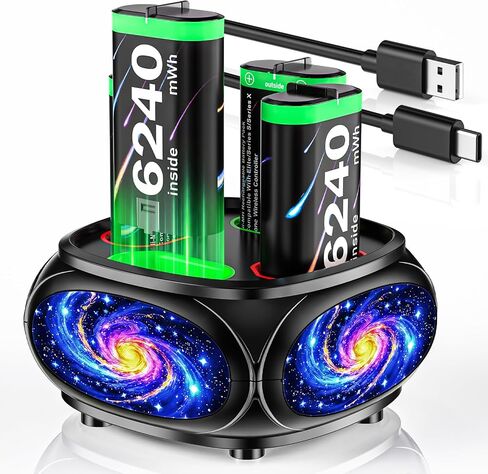 Rechargeable-Controller-Battery-Pack-for-Xbox Series S|X/Xbox One S/X/Elite | 4x6240mWh Battery Pack for Xbox Wireless Controller with Charger Station, Rechargeable Batteries for Xbox with Fast Charging in Saudi Arabia