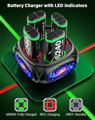 Rechargeable-Controller-Battery-Pack-for-Xbox Series S|X/Xbox One S/X/Elite | 4x6240mWh Battery Pack for Xbox Wireless Controller with Charger Station, Rechargeable Batteries for Xbox with Fast Charging in Saudi Arabia