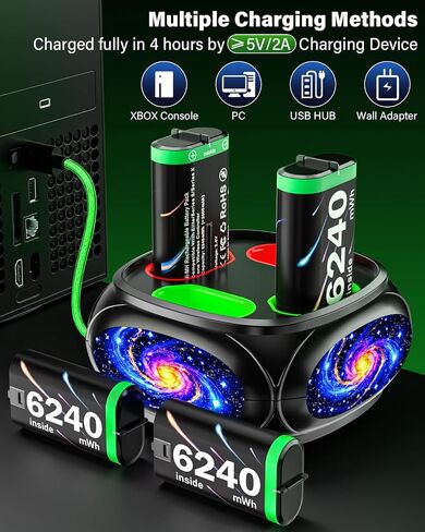 Rechargeable-Controller-Battery-Pack-for-Xbox Series S|X/Xbox One S/X/Elite | 4x6240mWh Battery Pack for Xbox Wireless Controller with Charger Station, Rechargeable Batteries for Xbox with Fast Charging in Saudi Arabia