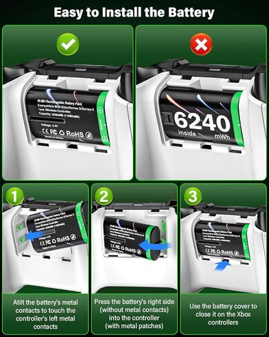 Rechargeable-Controller-Battery-Pack-for-Xbox Series S|X/Xbox One S/X/Elite | 4x6240mWh Battery Pack for Xbox Wireless Controller with Charger Station, Rechargeable Batteries for Xbox with Fast Charging in Saudi Arabia