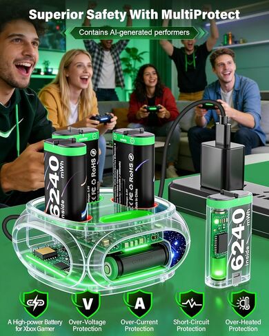 Rechargeable-Controller-Battery-Pack-for-Xbox Series S|X/Xbox One S/X/Elite | 4x6240mWh Battery Pack for Xbox Wireless Controller with Charger Station, Rechargeable Batteries for Xbox with Fast Charging in Saudi Arabia