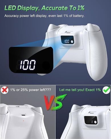 YUANHOT Rechargeable Controller Battery Pack for Xbox Series X/S | LED Digital Display, 2*1400mAh Batteries, Remote Play and Charge Kit, Accessory for Xbox Series X/S Controller, White in Saudi Arabia