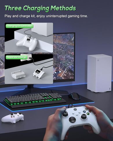 YUANHOT Rechargeable Controller Battery Pack for Xbox Series X/S | LED Digital Display, 2*1400mAh Batteries, Remote Play and Charge Kit, Accessory for Xbox Series X/S Controller, White in Saudi Arabia