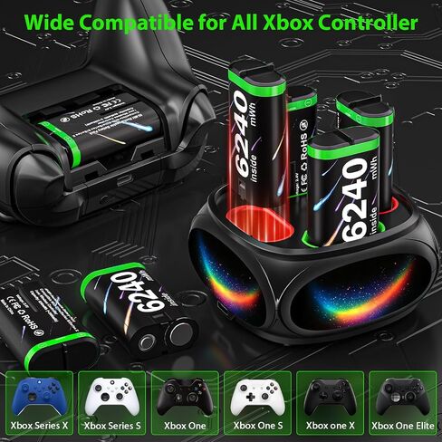 for Xbox Controller Battery Pack for Xbox Series X|S/One/Xbox Elite | 4x6240mWh Batteries for Xbox Controller, Rechargeable Battery pack with Charger, for Xbox Batteery Pack with Fast Charging in Saudi Arabia