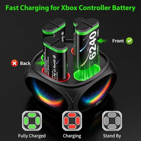 for Xbox Controller Battery Pack for Xbox Series X|S/One/Xbox Elite | 4x6240mWh Batteries for Xbox Controller, Rechargeable Battery pack with Charger, for Xbox Batteery Pack with Fast Charging in Saudi Arabia