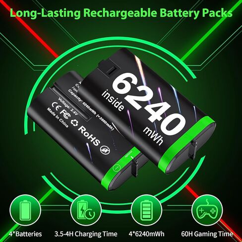 for Xbox Controller Battery Pack for Xbox Series X|S/One/Xbox Elite | 4x6240mWh Batteries for Xbox Controller, Rechargeable Battery pack with Charger, for Xbox Batteery Pack with Fast Charging in Saudi Arabia