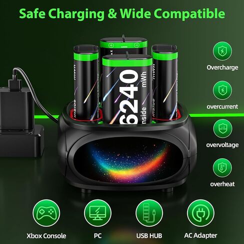 for Xbox Controller Battery Pack for Xbox Series X|S/One/Xbox Elite | 4x6240mWh Batteries for Xbox Controller, Rechargeable Battery pack with Charger, for Xbox Batteery Pack with Fast Charging in Saudi Arabia