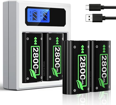 Battery Pack Charger for Xbox One, Equipped with 4 x 2800mAh Rechargeable Batteries and USB-C Charger Station,High Performance Battery Compatible with Xbox Series X|S, Xbox One S/X/Elite Controller in Kuwait