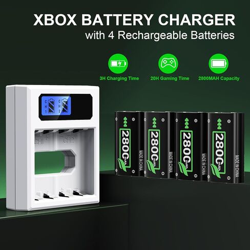 Battery Pack Charger for Xbox One, Equipped with 4 x 2800mAh Rechargeable Batteries and USB-C Charger Station,High Performance Battery Compatible with Xbox Series X|S, Xbox One S/X/Elite Controller in Kuwait
