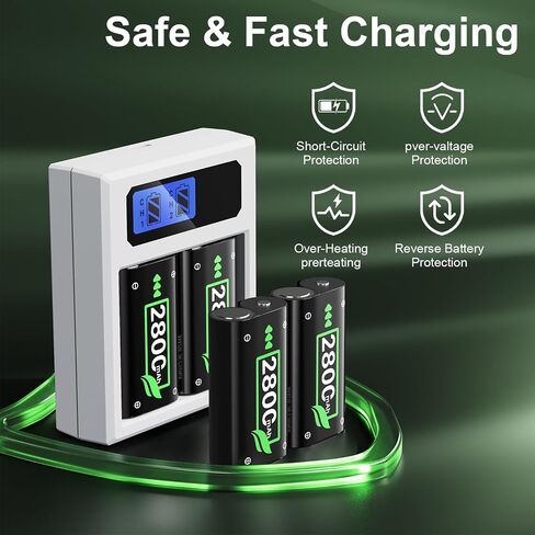 Battery Pack Charger for Xbox One, Equipped with 4 x 2800mAh Rechargeable Batteries and USB-C Charger Station,High Performance Battery Compatible with Xbox Series X|S, Xbox One S/X/Elite Controller in Kuwait