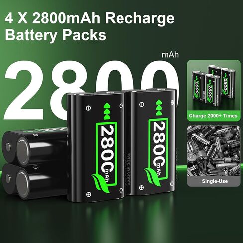 Battery Pack Charger for Xbox One, Equipped with 4 x 2800mAh Rechargeable Batteries and USB-C Charger Station,High Performance Battery Compatible with Xbox Series X|S, Xbox One S/X/Elite Controller in Kuwait
