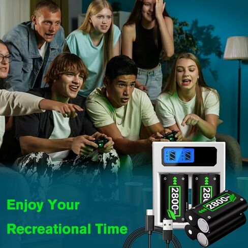 Battery Pack Charger for Xbox One, Equipped with 4 x 2800mAh Rechargeable Batteries and USB-C Charger Station,High Performance Battery Compatible with Xbox Series X|S, Xbox One S/X/Elite Controller in Kuwait