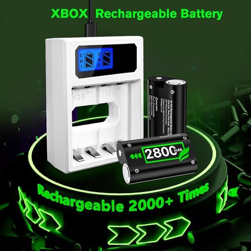 Battery Pack Charger for Xbox One, Equipped with 4 x 2800mAh Rechargeable Batteries and USB-C Charger Station,High Performance Battery Compatible with Xbox Series X|S, Xbox One S/X/Elite Controller in Kuwait