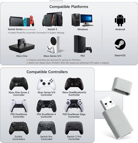 GuliKit Goku 2 Wireless Adapter for Switch 2 Pro/PS5/PS4/Xbox Controllers | Hyperlink 2 low latency.Works for Windows,Android,SteamOS,PS4,X box One/Series X/S,Switch1/2 Console,Mapping,Motion&Vibration in Saudi Arabia