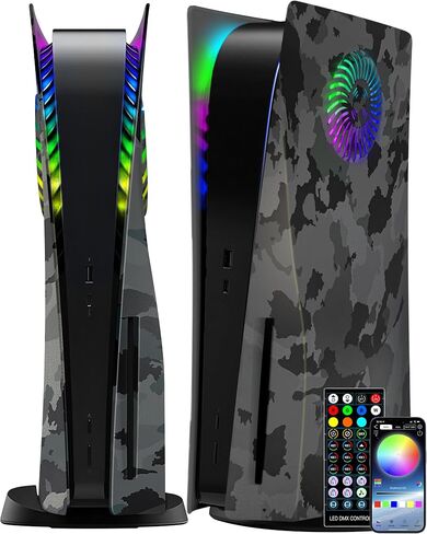 Joso Faceplate for PS5 Disc Edition, Anti-Scratch Dustproof Case Replacement with RGB Ring, Cover Skin Fit for PS5 Console (CD-ROM), Plates for PS5 Accessories, Black in Saudi Arabia
