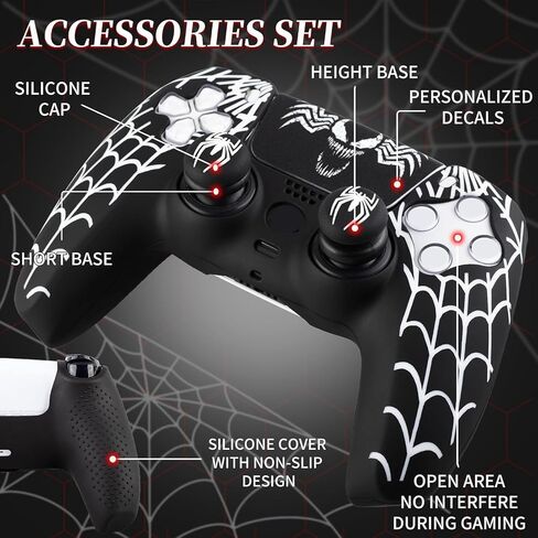 ملصق غطاء جلدي من السيليكون × 1 ومقابض موسع × 2 لوحدة تحكم PS5 Venom Web in Kuwait