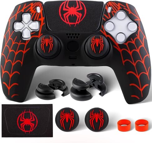 Silicone Skin Cover Sticker x 1 & Extender Grips x 2 for PS5 Controller Spider Web in Kuwait