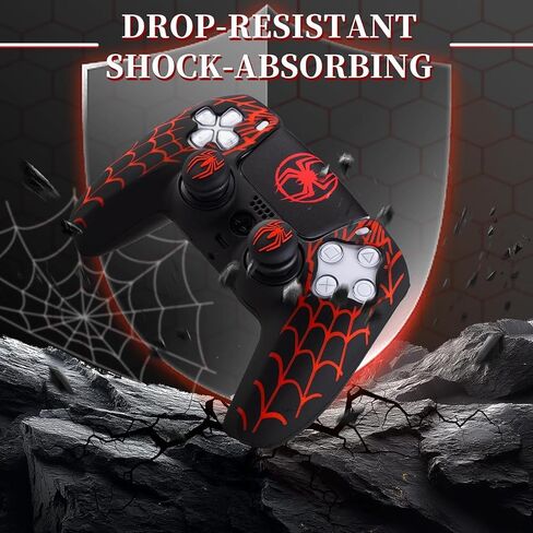 Silicone Skin Cover Sticker x 1 & Extender Grips x 2 for PS5 Controller Spider Web in Kuwait