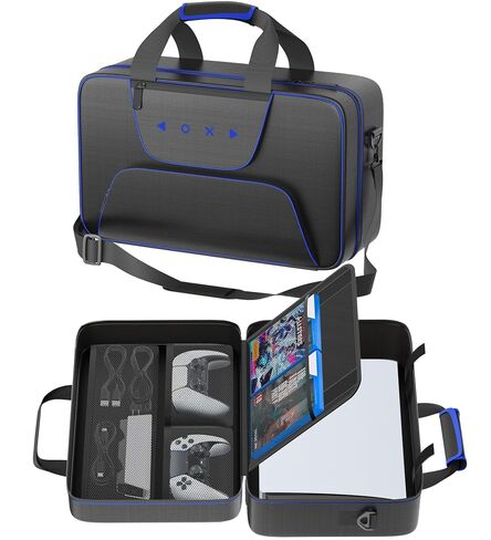 Gersker Carrying Case Compatible with PS5/Slim/Pro Disc & Digital, PS5 Travel Case for Play 5 Controllers, PS Portal, Game Discs, PS 5 Protective Travel Bag Play 5 Carry with Zipper Pocket, Black in Saudi Arabia