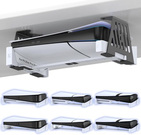 Kosker No-Drill PS5/Slim/Pro Under Desk Mount, Metal Under Desk PS 5 Mount for PS5 Slim Digital & Disc, PS 5 Holder Under Desk with Clamp, Screw and EVA Foam for PS 5/Slim/Pro Digital Console in Kuwait