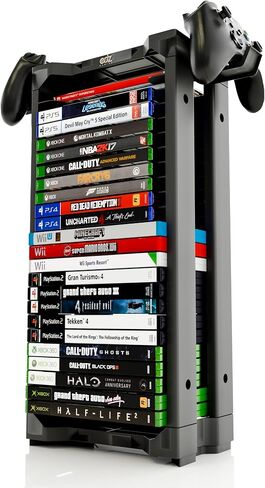 ADZ Universal Game Holder – 23 Game Storage Tower Rack for PS2 PS3 PS4 PS5 PSP Xbox 360 Xbox One Series X Wii Switch Games DVD and Blu-Ray Disks. Includes 2 Controller Mounts (White) in Saudi Arabia