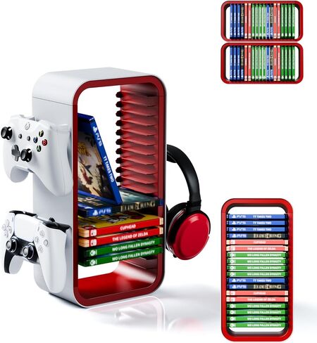Universal Games Storage Tower Pro - for Up to 18 Games - with Controller Holder for up to 4 Gamepads - Gaming Accessories for PS5, PS4, PS3, Xbox X/S/One, Switch 1 + 2, Switch OLED, BluRay, in Saudi Arabia