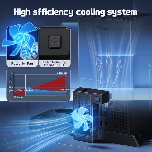YUANHOT Vertical Xbox Series X Cooling Stand, Fan & 2-Battery Charger Dock | Includes 2*1400mAh rechargeable batteries, headset & disc storage,vertical fan cooling for Xbox Series X console & controller in Saudi Arabia