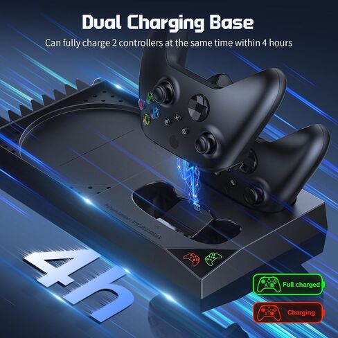 YUANHOT Vertical Xbox Series X Cooling Stand, Fan & 2-Battery Charger Dock | Includes 2*1400mAh rechargeable batteries, headset & disc storage,vertical fan cooling for Xbox Series X console & controller in Saudi Arabia