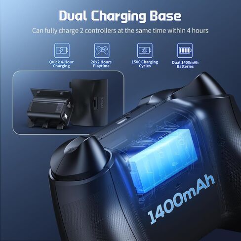 YUANHOT Vertical Xbox Series X Cooling Stand, Fan & 2-Battery Charger Dock | Includes 2*1400mAh rechargeable batteries, headset & disc storage,vertical fan cooling for Xbox Series X console & controller in Saudi Arabia