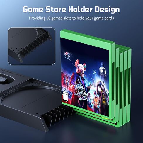 YUANHOT Vertical Xbox Series X Cooling Stand, Fan & 2-Battery Charger Dock | Includes 2*1400mAh rechargeable batteries, headset & disc storage,vertical fan cooling for Xbox Series X console & controller in Saudi Arabia