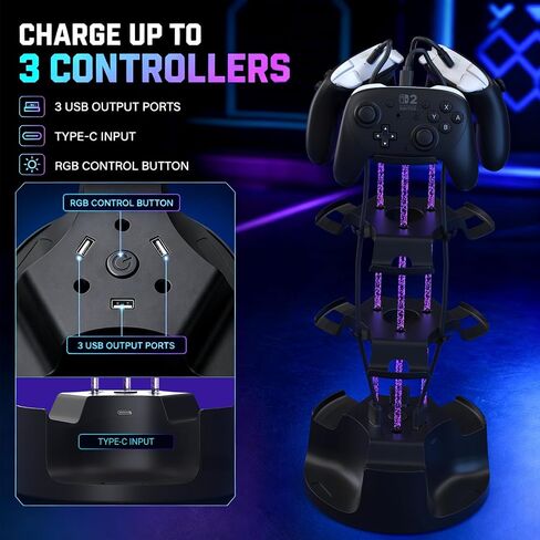 حامل حامل وحدة التحكم RGB، 12 برج تحكم، منظم دوار | حامل وحدة تحكم RGB معياري من 2 إلى 4 طبقات يحمل 12 وحدة تحكم، ويدور 360 درجة، ويتضمن محور USB وكابلات، ويناسب PS5 Xbox Switch in Kuwait
