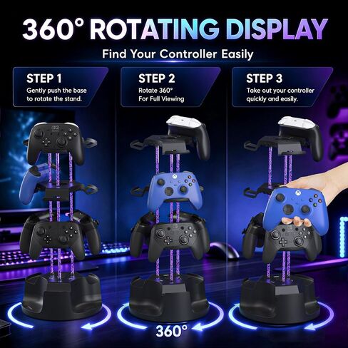 حامل حامل وحدة التحكم RGB، 12 برج تحكم، منظم دوار | حامل وحدة تحكم RGB معياري من 2 إلى 4 طبقات يحمل 12 وحدة تحكم، ويدور 360 درجة، ويتضمن محور USB وكابلات، ويناسب PS5 Xbox Switch in Kuwait