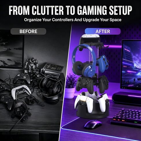 حامل حامل وحدة التحكم RGB، 12 برج تحكم، منظم دوار | حامل وحدة تحكم RGB معياري من 2 إلى 4 طبقات يحمل 12 وحدة تحكم، ويدور 360 درجة، ويتضمن محور USB وكابلات، ويناسب PS5 Xbox Switch in Kuwait