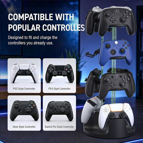 حامل حامل وحدة التحكم RGB، 12 برج تحكم، منظم دوار | حامل وحدة تحكم RGB معياري من 2 إلى 4 طبقات يحمل 12 وحدة تحكم، ويدور 360 درجة، ويتضمن محور USB وكابلات، ويناسب PS5 Xbox Switch in Kuwait