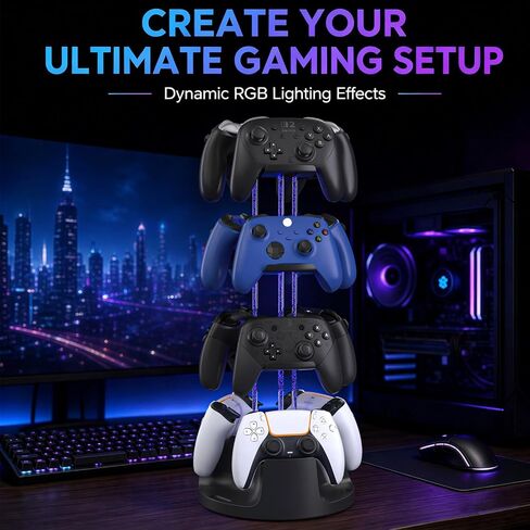 حامل حامل وحدة التحكم RGB، 12 برج تحكم، منظم دوار | حامل وحدة تحكم RGB معياري من 2 إلى 4 طبقات يحمل 12 وحدة تحكم، ويدور 360 درجة، ويتضمن محور USB وكابلات، ويناسب PS5 Xbox Switch in Kuwait